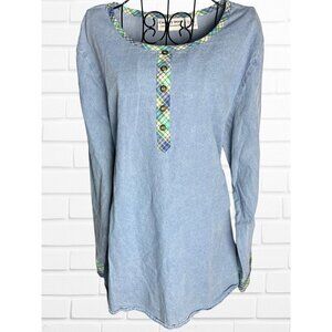 Country Store Shirt Women's 1X Denim Blue Colored‎ Plaid Buttoned